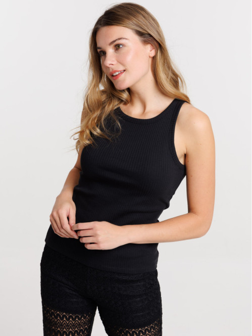 Débardeur noir côtelé femme