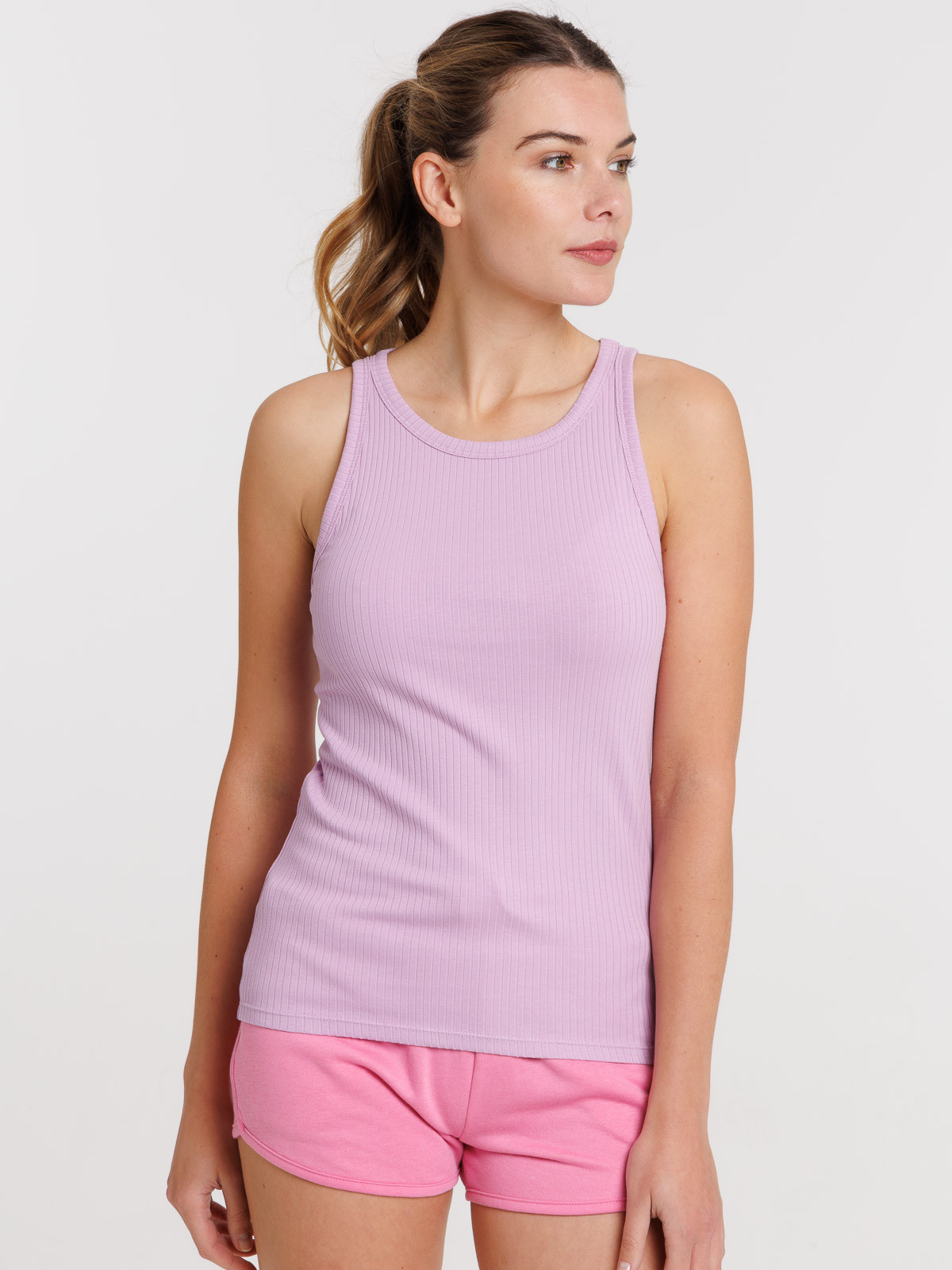 Débardeur côtelé coloris parme femme