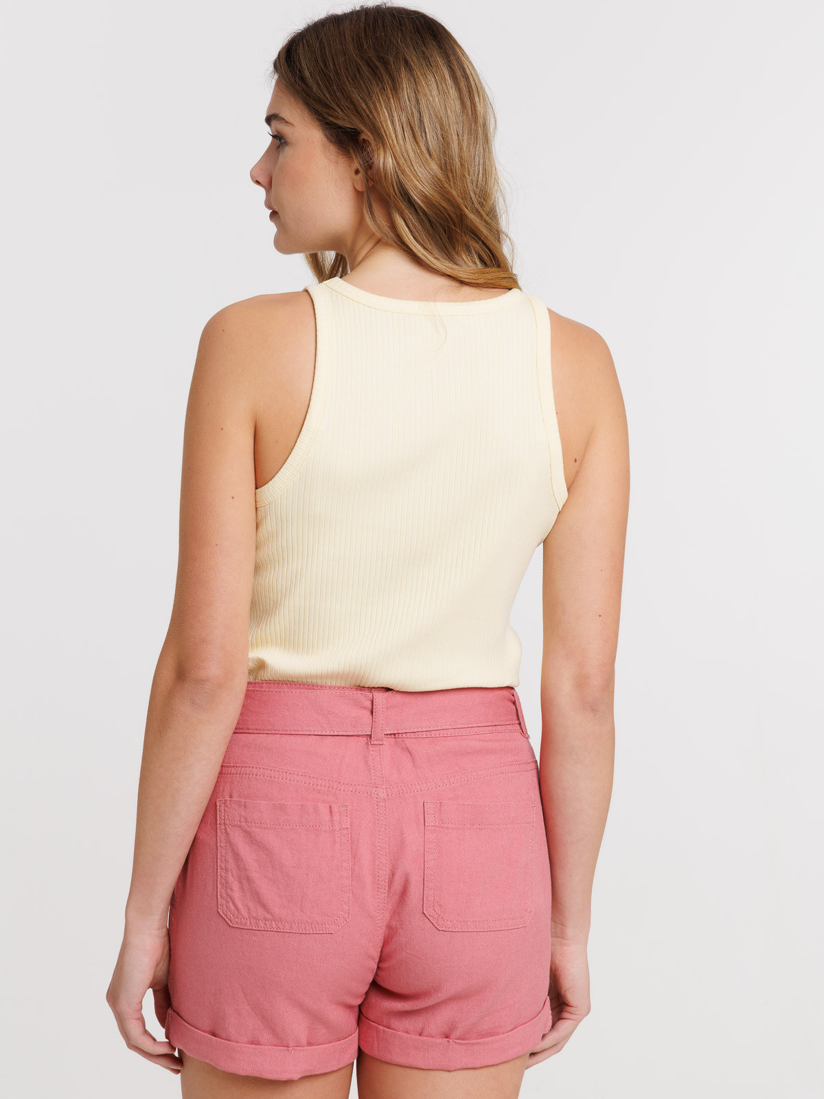 Débardeur côtelé coloris jaune femme