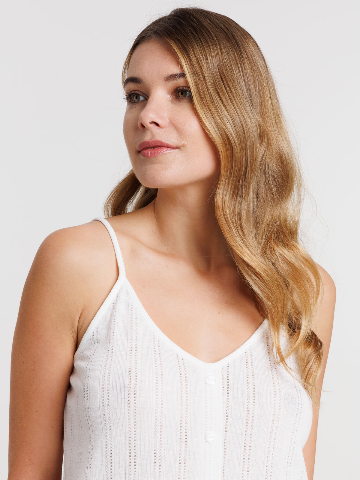 Débardeur boutons blanc cassé femme