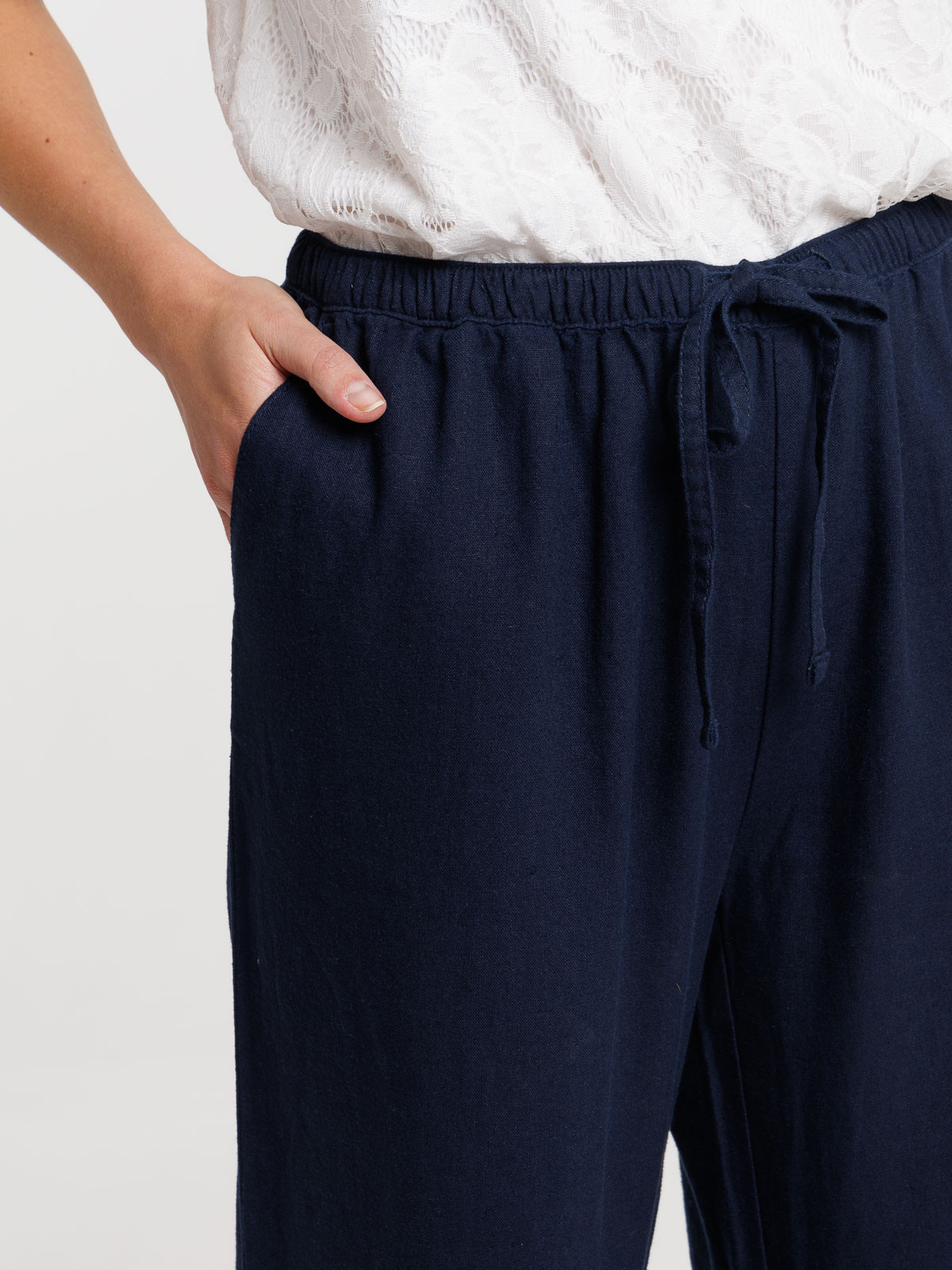 Pantalon en lin marine navy femme