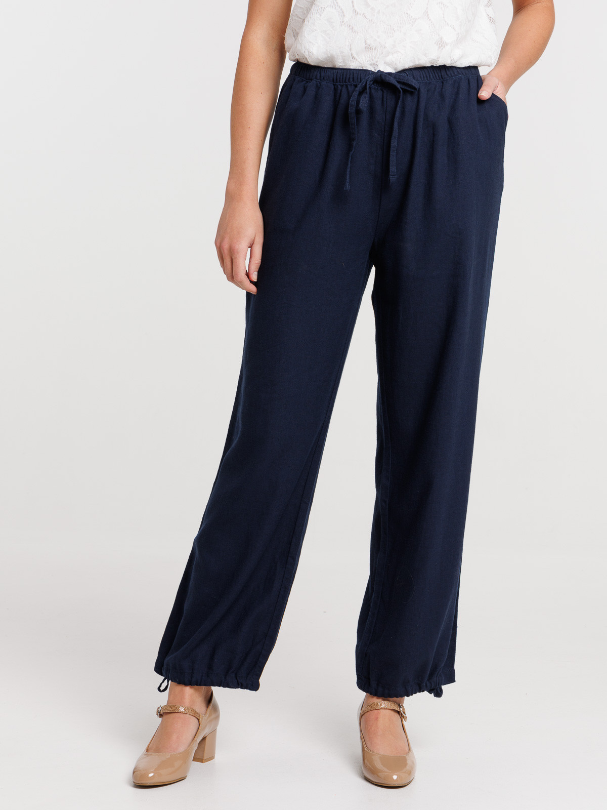 Pantalon en lin marine navy femme