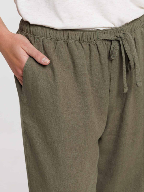 Pantalon en lin coloris trèfle femme Pantalon en lin coloris trèfle femme