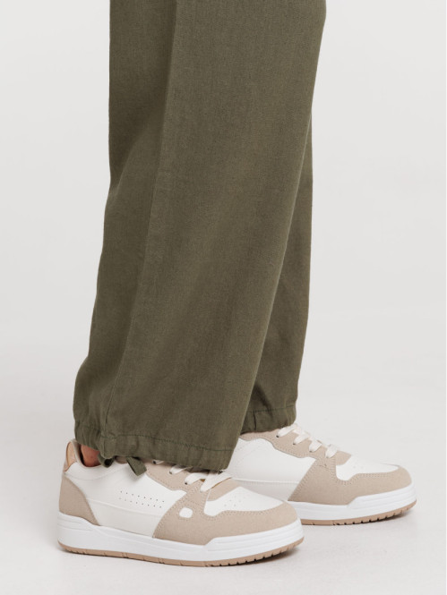 Pantalon en lin coloris trèfle femme Pantalon en lin coloris trèfle femme