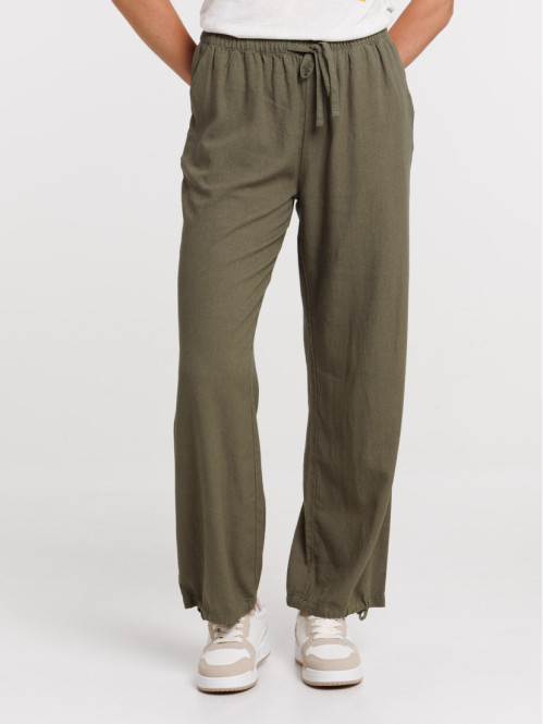 Pantalon en lin coloris trèfle femme