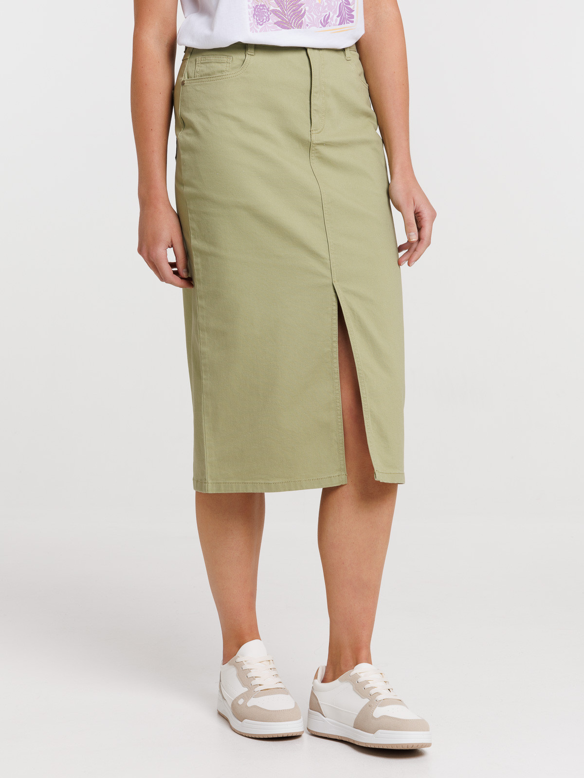 Jupe midi olive verte femme