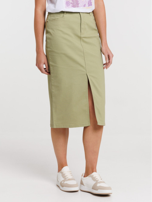 Jupe midi olive verte femme