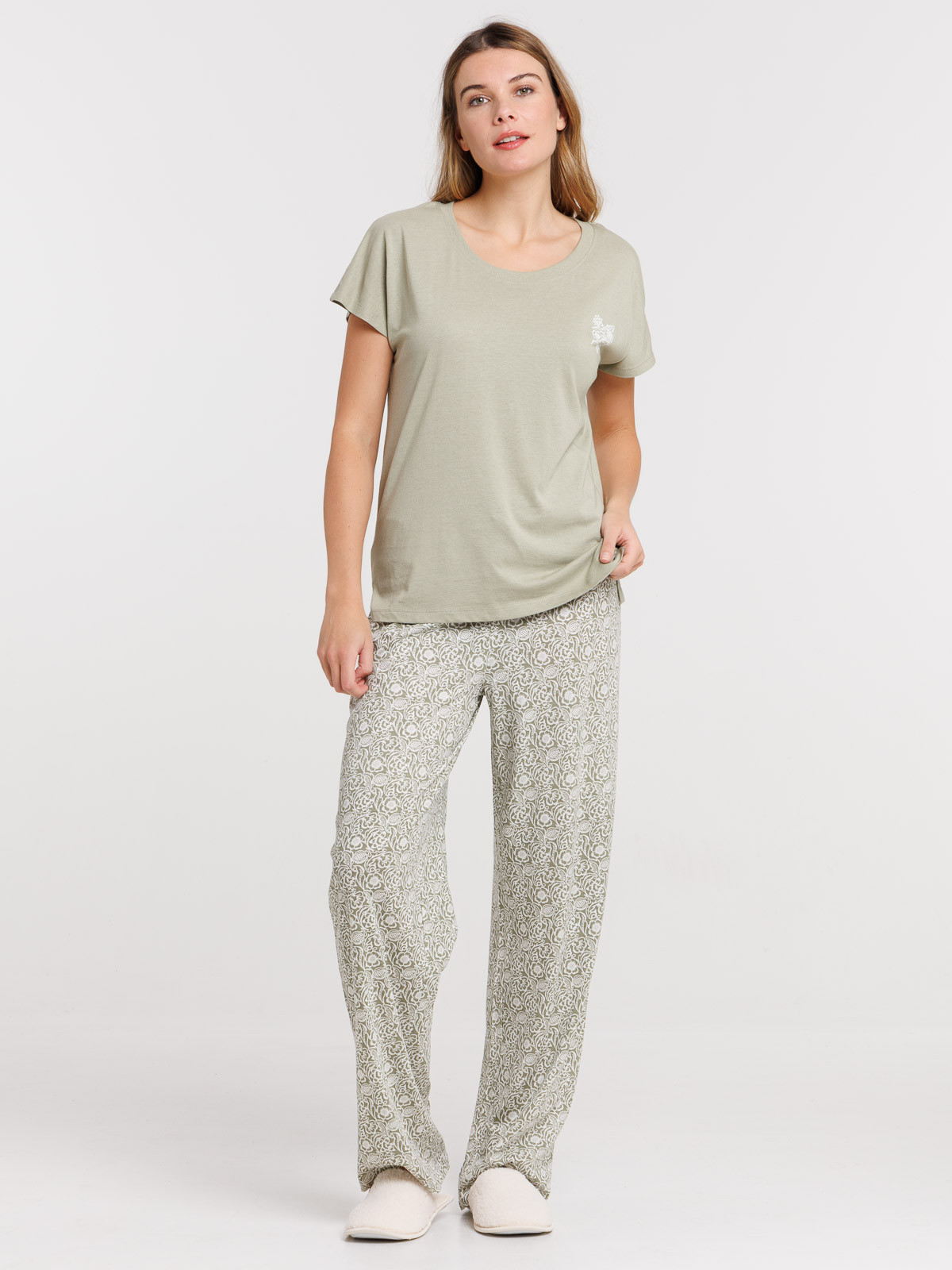 Pyjama fleuri femme coloris tilleul
