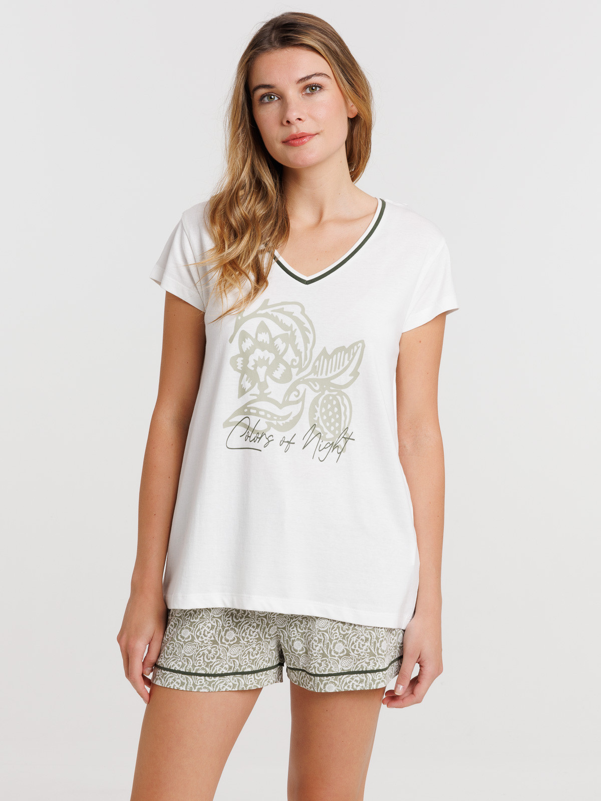 Pyjashort fleuri femme coloris tilleul