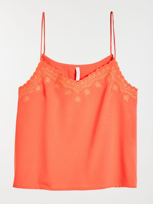 Débardeur orange tonic brodé femme