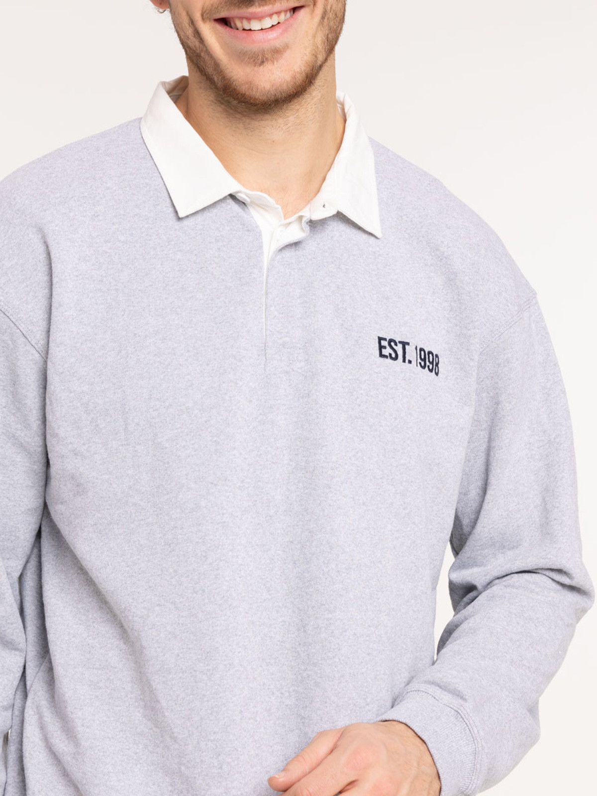 Sweat col polo gris chiné homme