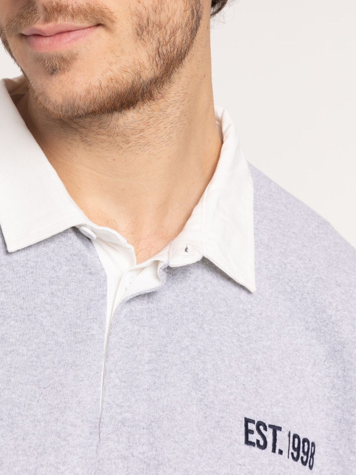 Sweat col polo gris chiné homme