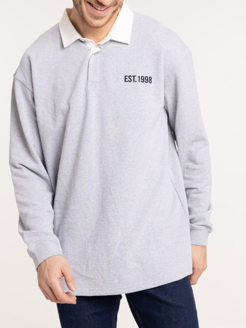 Sweat col polo gris chiné homme