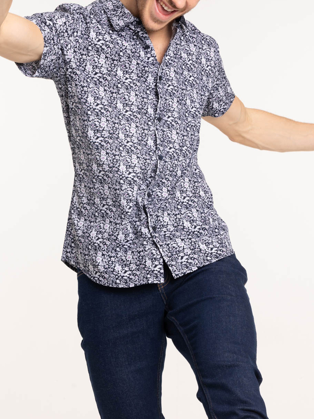 Chemisette fleurie marine navy homme