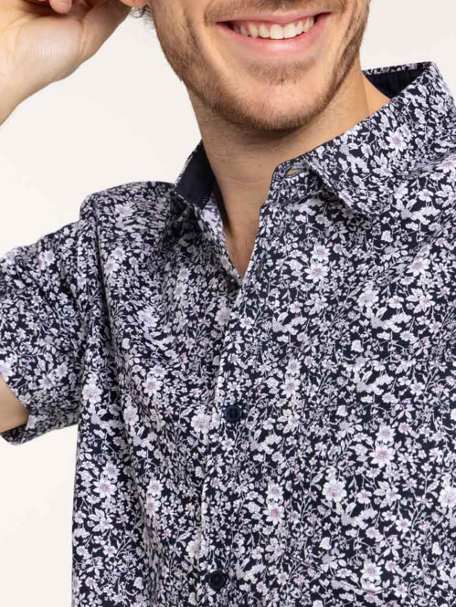 Chemisette fleurie marine navy homme