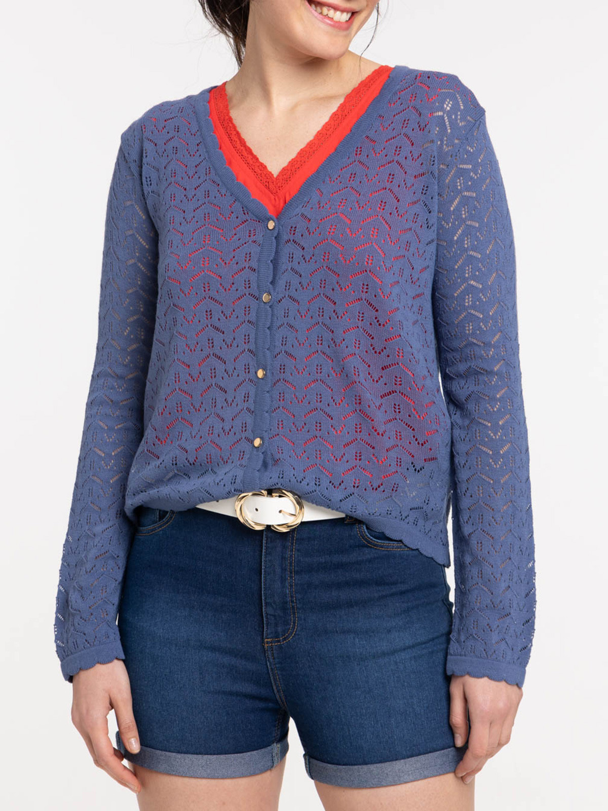 Gilet boutonné femme bleu de fès