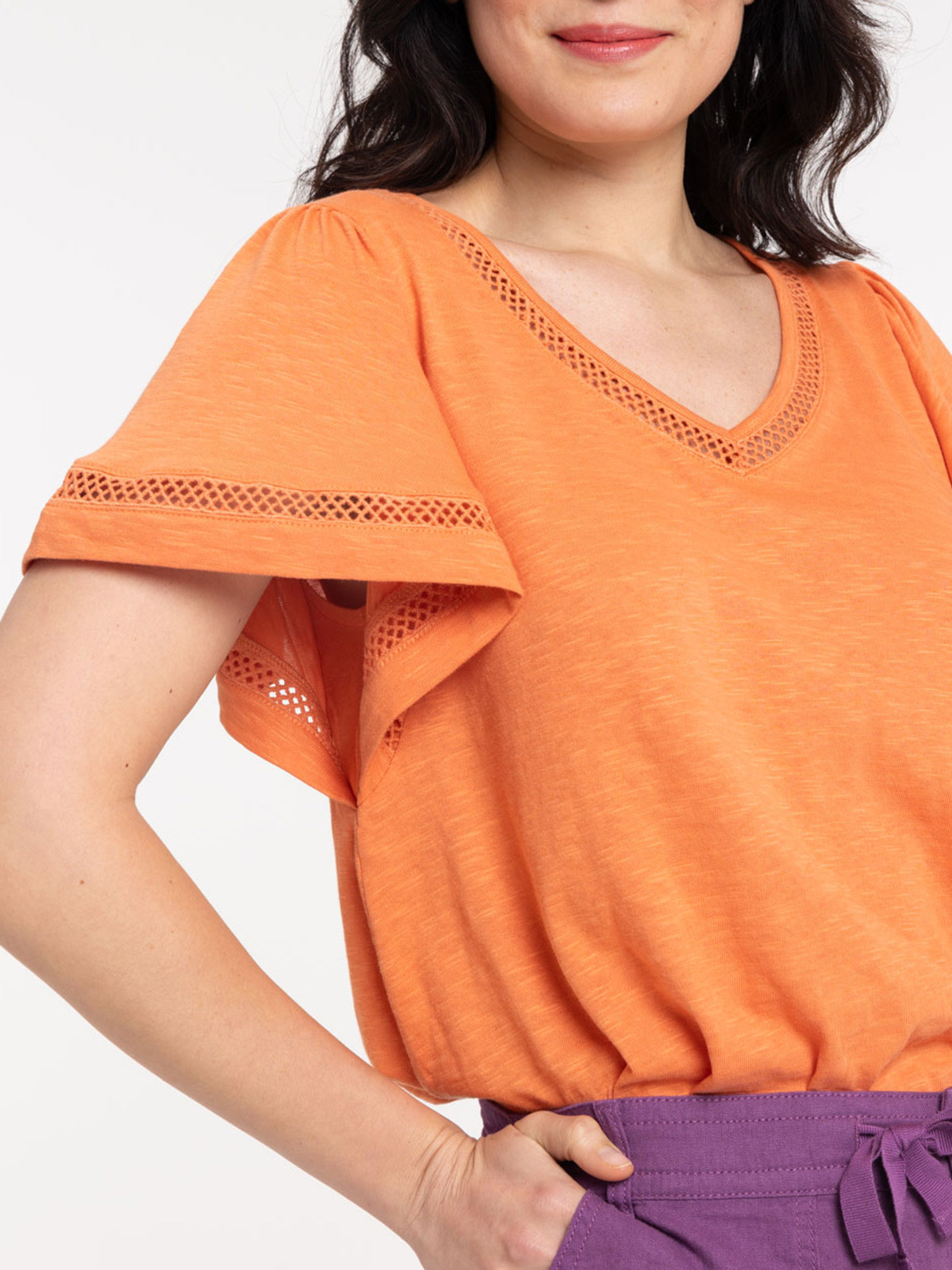 T-shirt asymétrique orange grisé femme