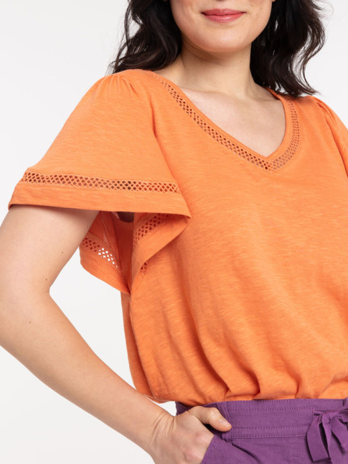 T-shirt asymétrique orange grisé femme