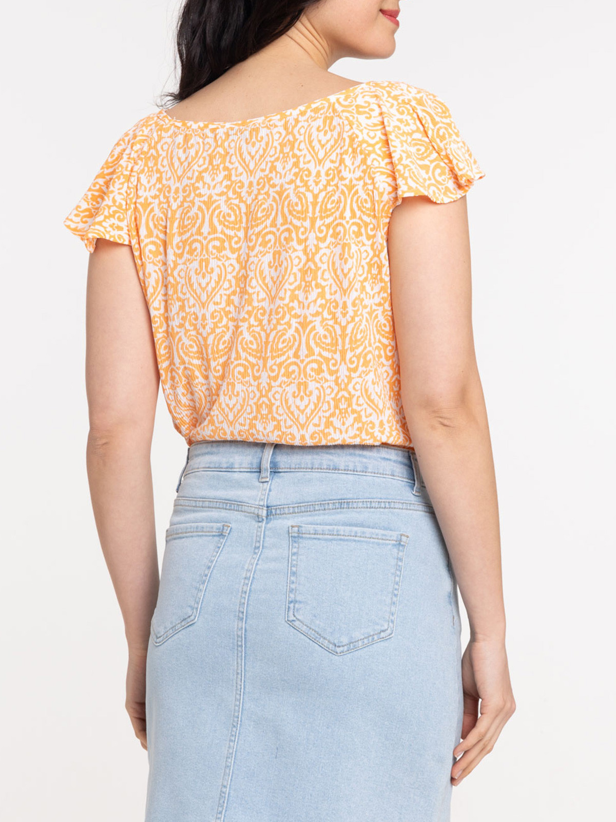 T-shirt col V imprimé orange peps femme