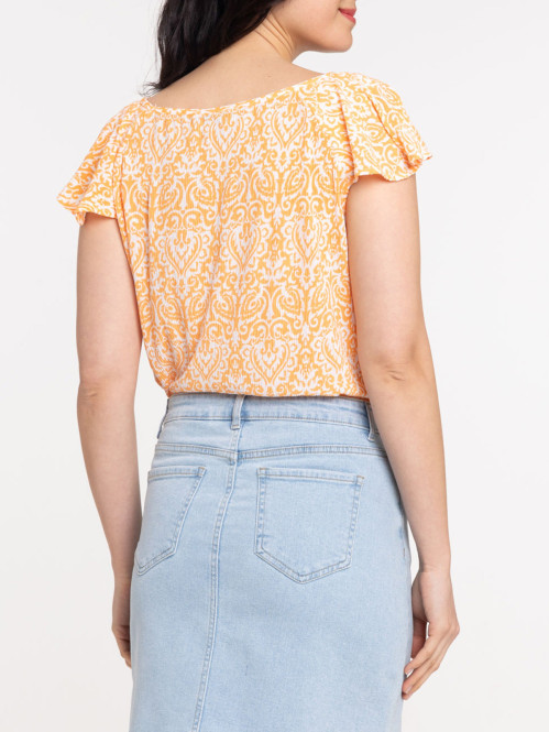 T-shirt col V imprimé orange peps femme
