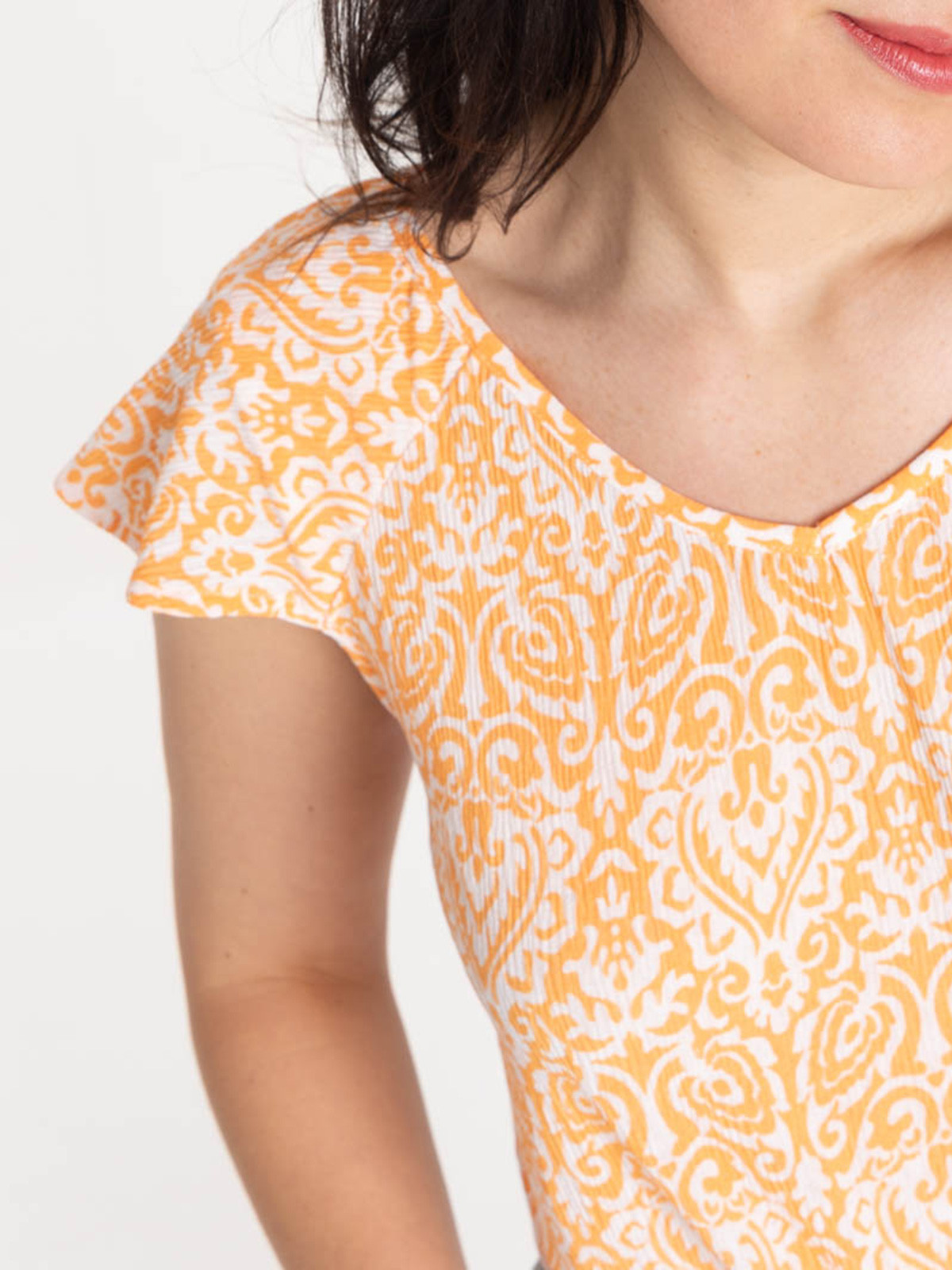 T-shirt col V imprimé orange peps femme