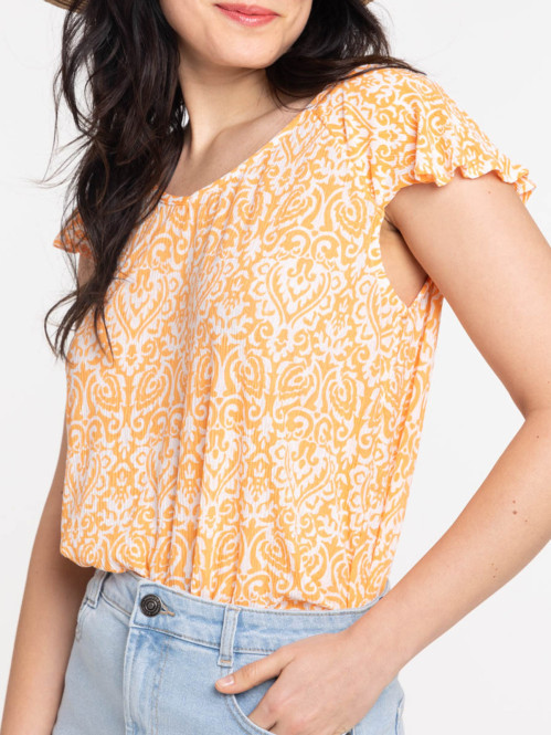 T-shirt col V imprimé orange peps femme