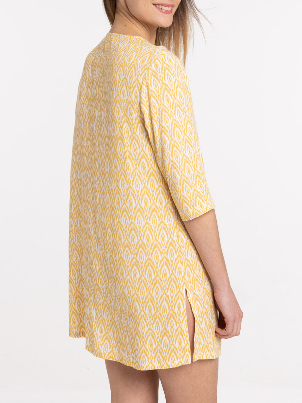 Robe ocre jaune imprimée femme