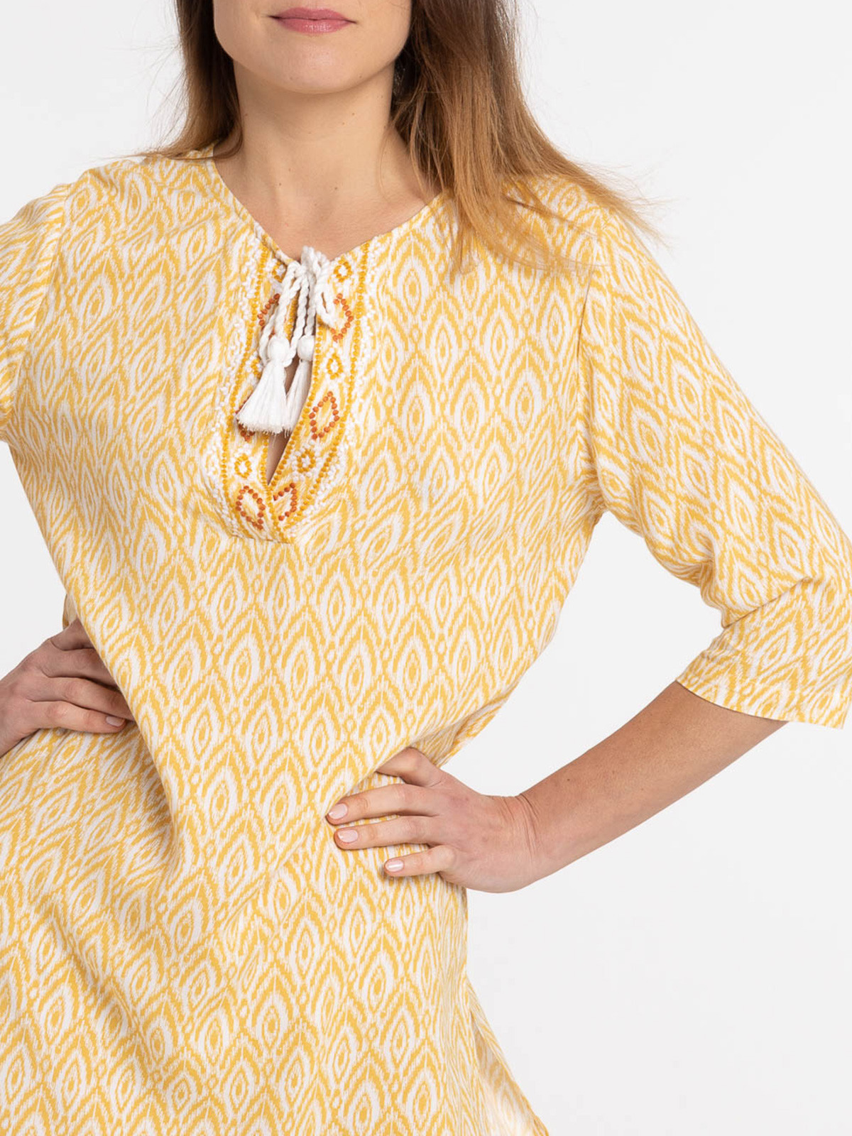 Robe ocre jaune imprimée femme