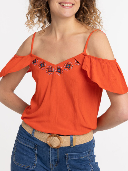 Blouse bretelle et volant Paprika femme