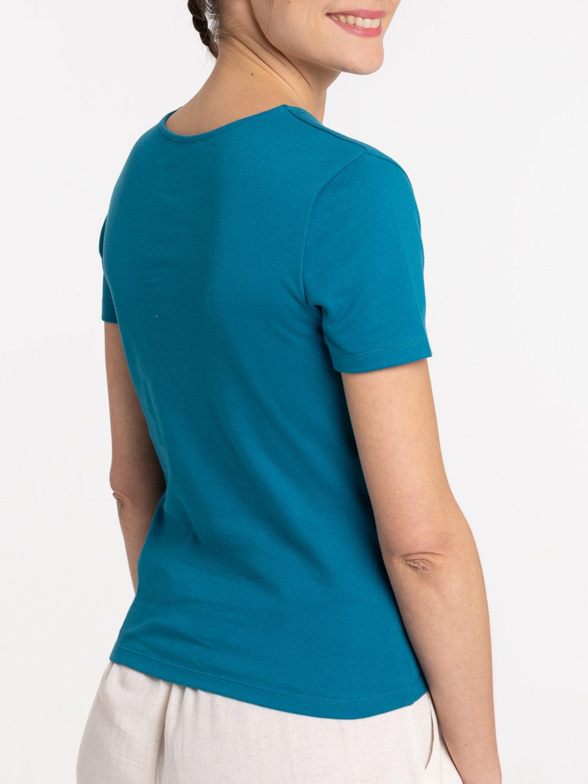 T-shirt canard vif col V anneau femme