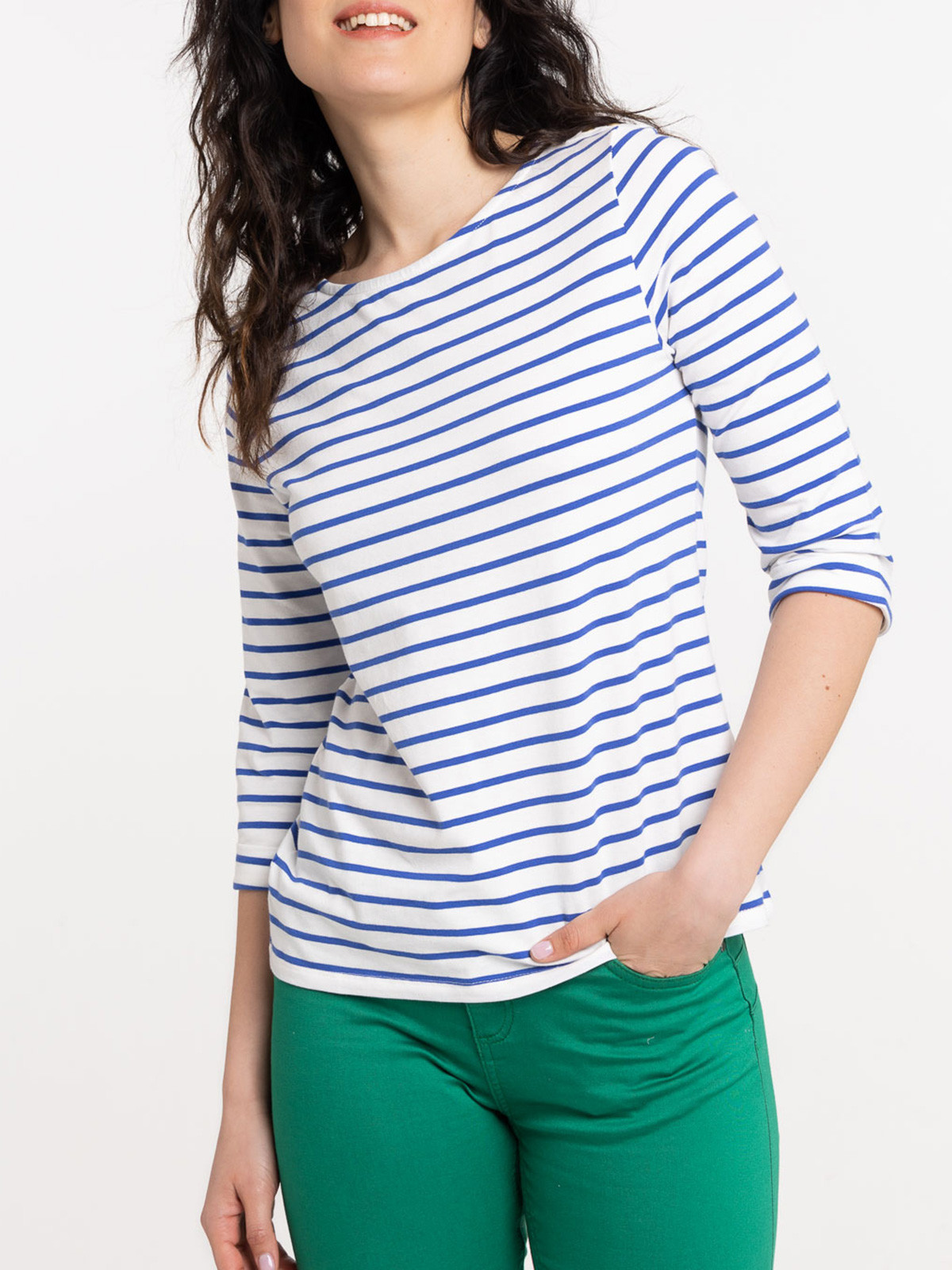 Tee-shirt rayé femme écru bleu majorelle