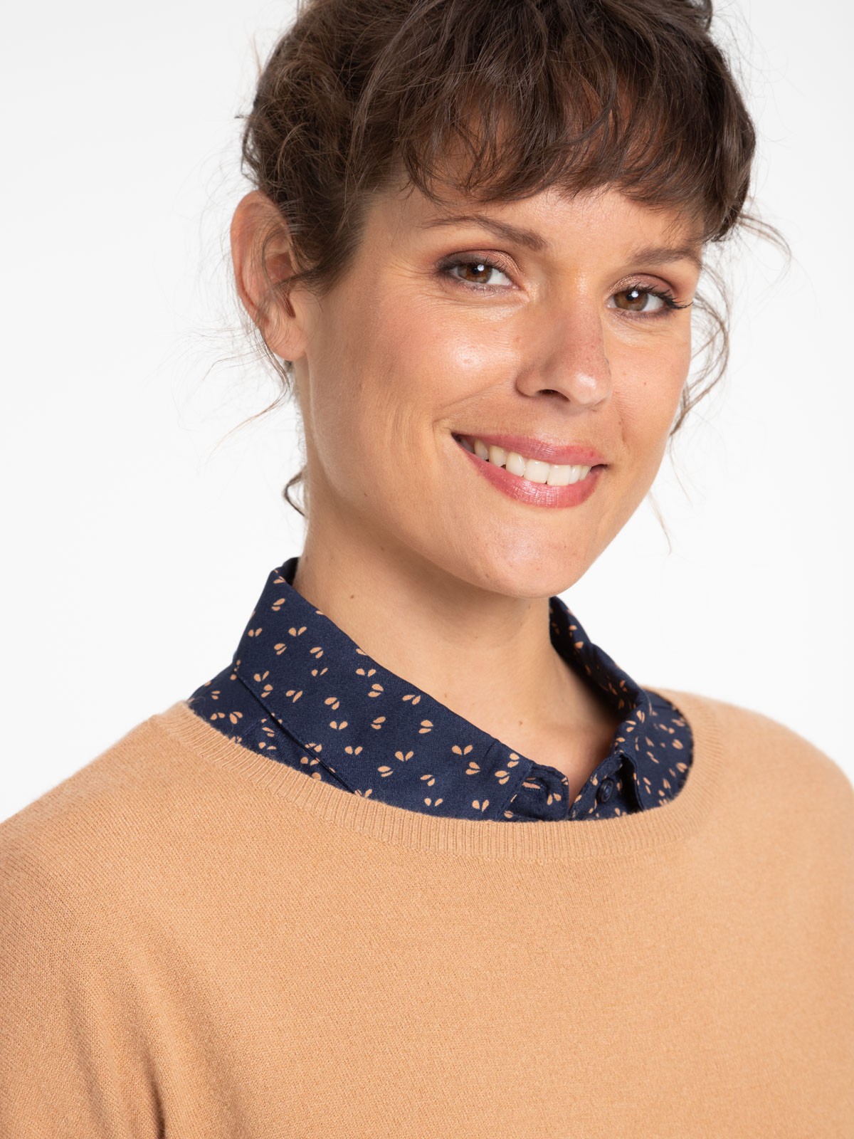 Pull fin col rond coloris ocre femme