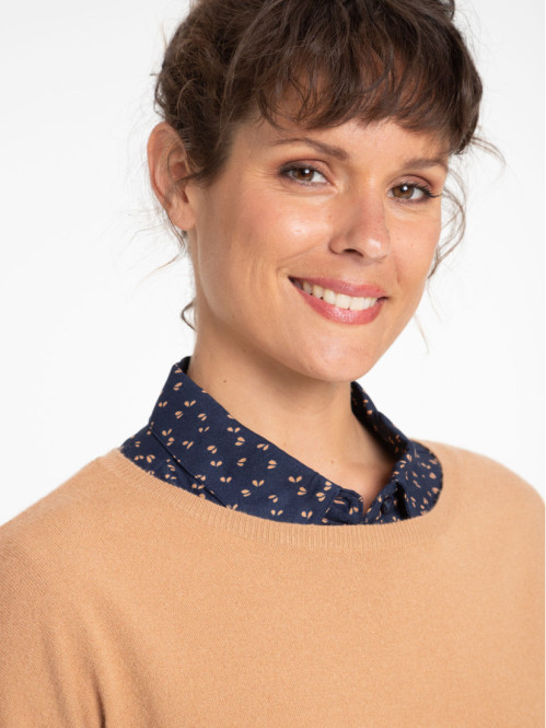 Pull fin col rond coloris ocre femme