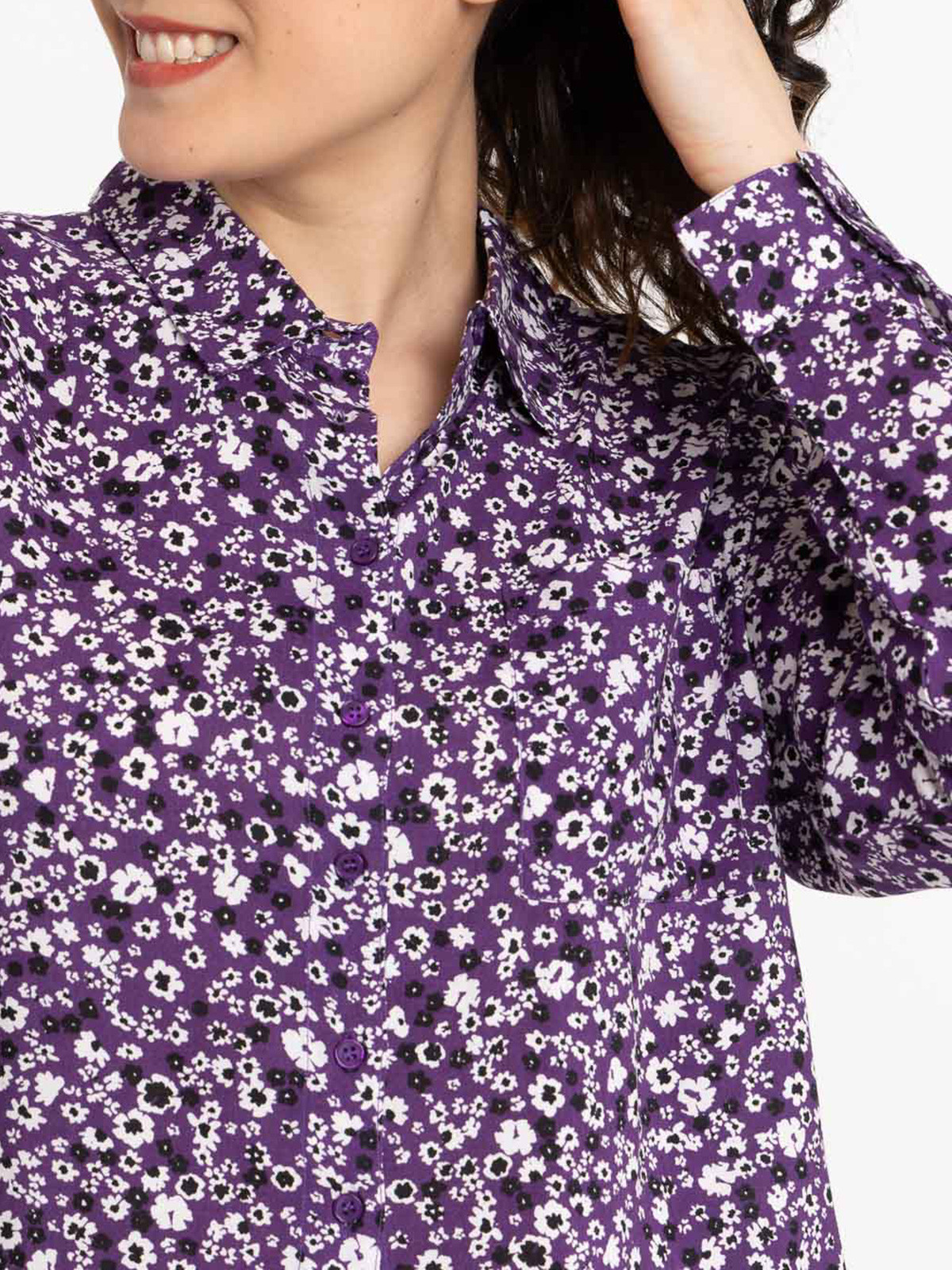 Chemise imprimée fleurie courte femme