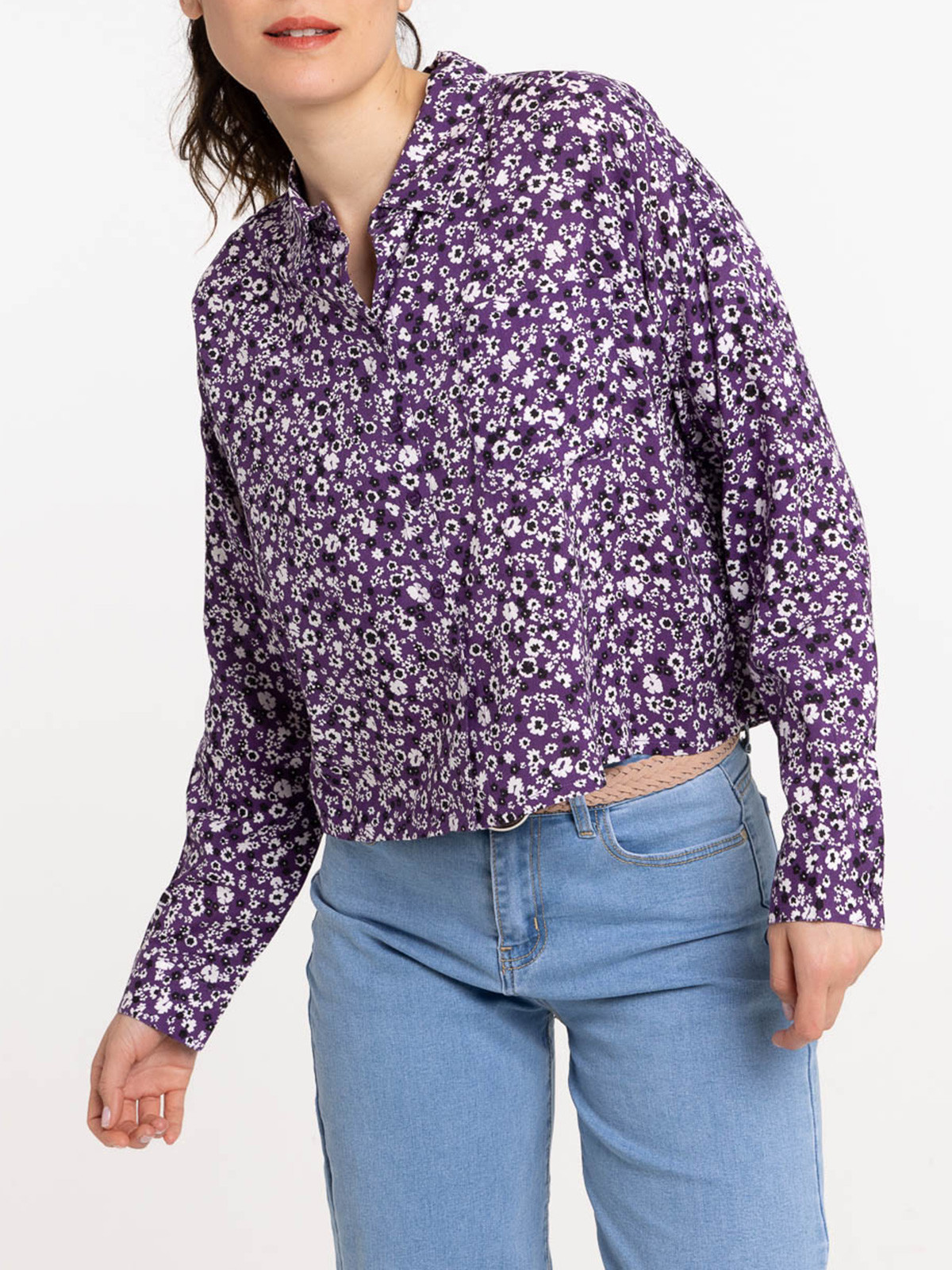 Chemise imprimée fleurie courte femme
