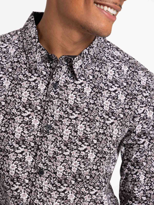 Chemise fleurie noire homme