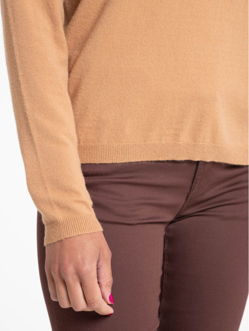 Pull fin col rond coloris ocre femme