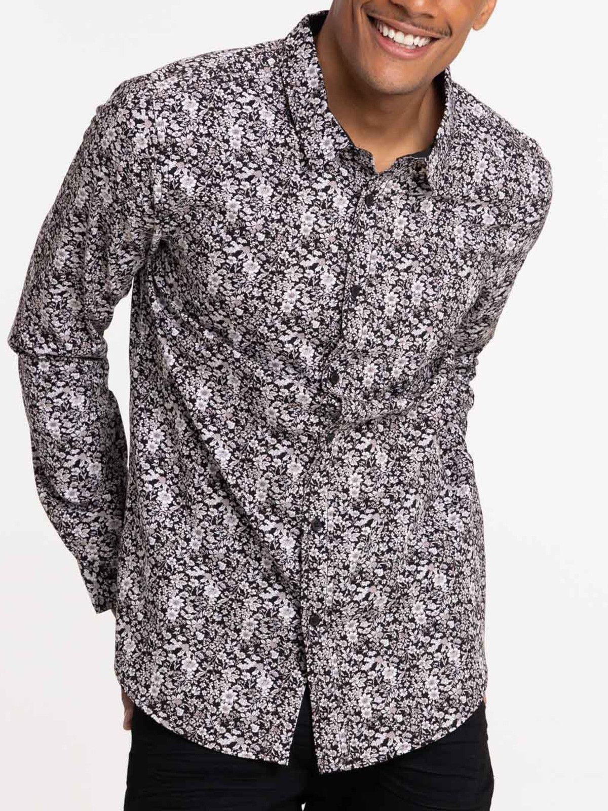 Chemise fleurie noire homme