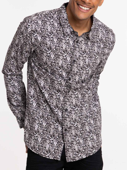Chemise fleurie noire homme