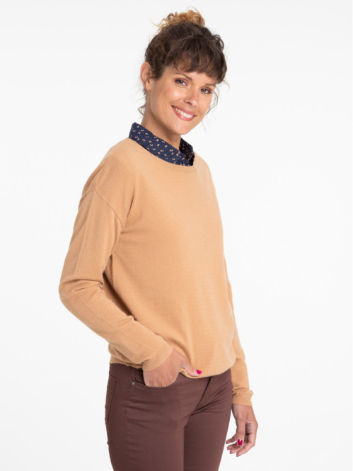 Pull fin col rond coloris ocre femme
