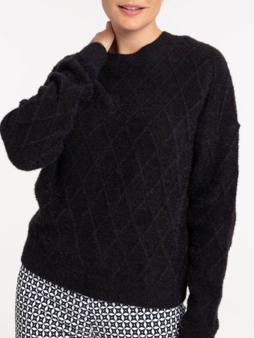 Pull noir col rond femme