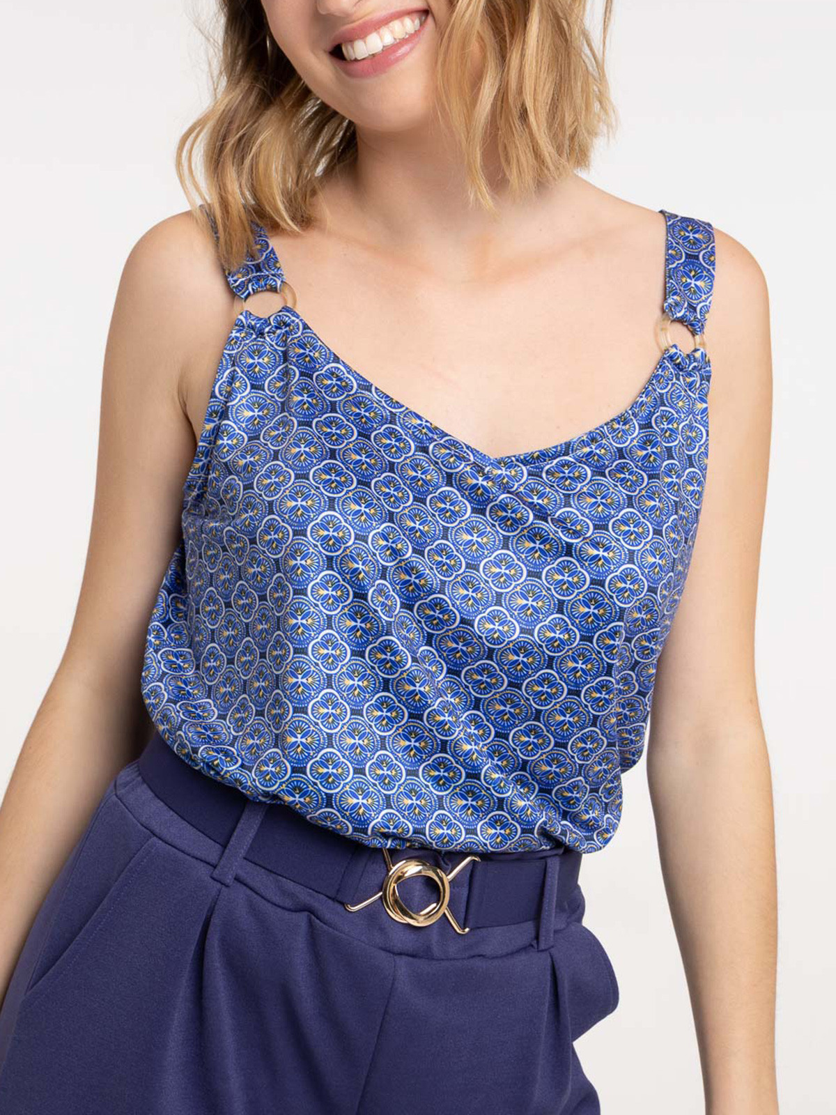 Débardeur imprimé bleu majorelle femme