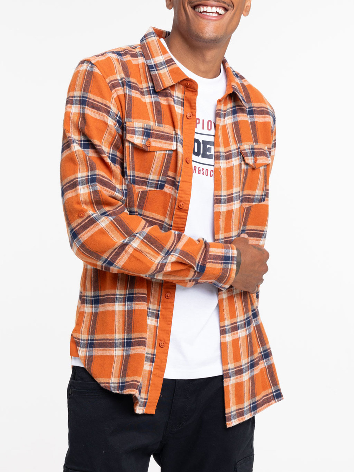 Chemise rouille à carreaux homme