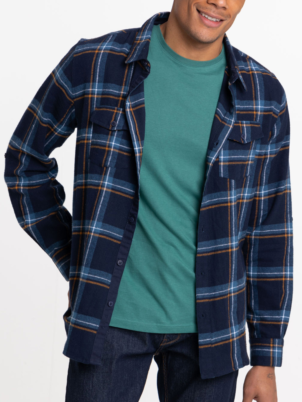 Chemise à carreaux marine navy homme