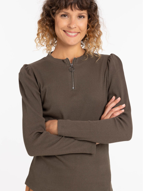 T-shirt col montant zippé femme