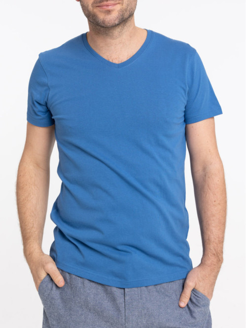 T-shirt col V star blue homme