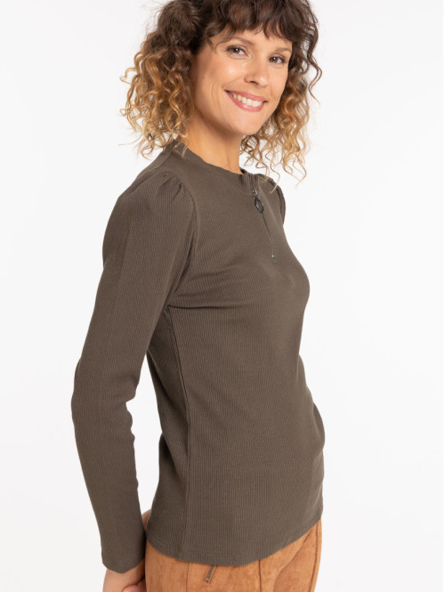 T-shirt col montant zippé femme