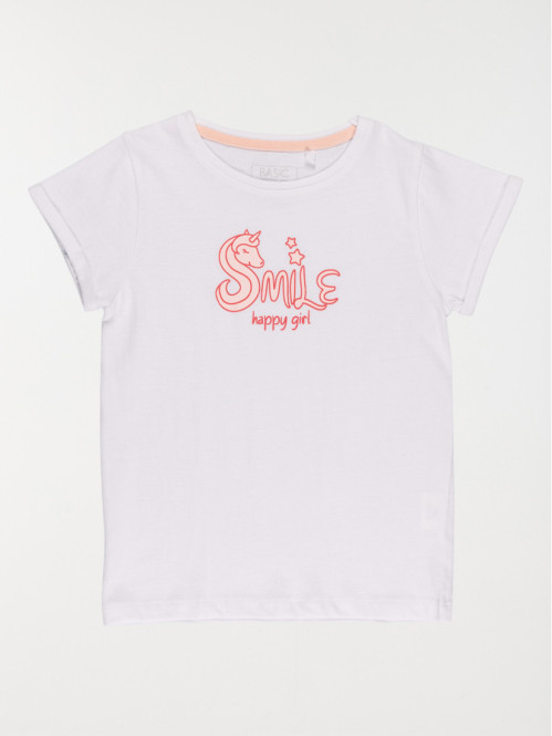 T-shirt smile fille blanc (3-8A)