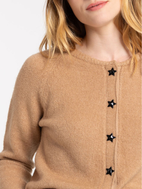 Gilet boutons étoiles femme camel chiné Gilet boutons étoiles femme camel chiné