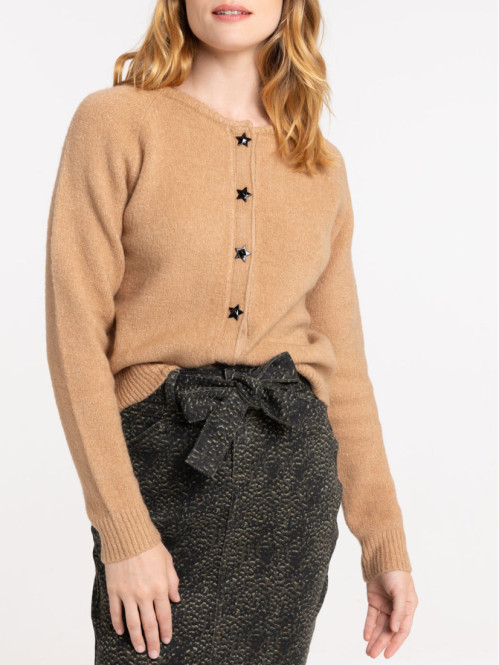 Gilet boutons étoiles femme camel chiné Gilet boutons étoiles femme camel chiné
